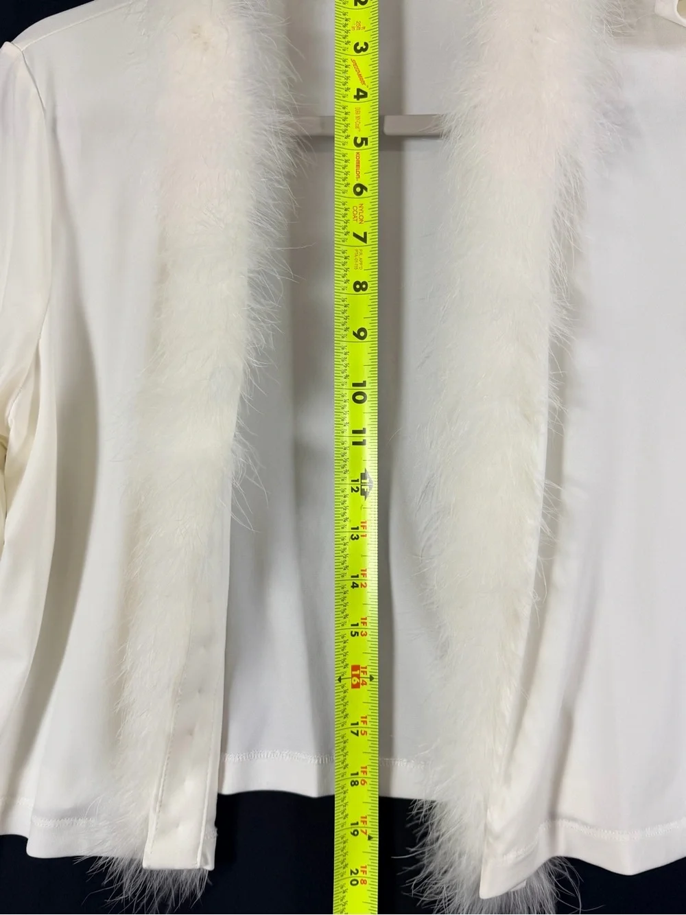 Calvin Klein Cardigan White Feather-Trim Open Front Y2K 90’s formal stretch